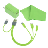 a green cable and a charger