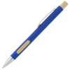 a blue pen with a white cap