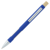 a blue pen with a white cap