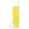 a yellow drink with a straw