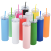 a group of colorful drinks with straws