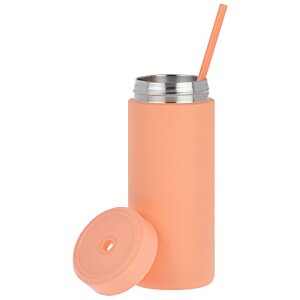 Additional Image 1 - a pink and silver tumbler with a straw