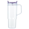 a clear plastic cup with a handle