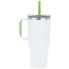 a white and green cup with a straw