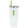 a white and green tumbler with a straw