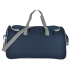 a blue bag with grey handles