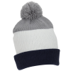 a white and grey beanie