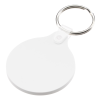 a white keychain with a ring