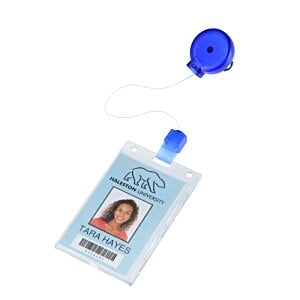 Additional Image 2 - a blue badge with a blue plastic handle