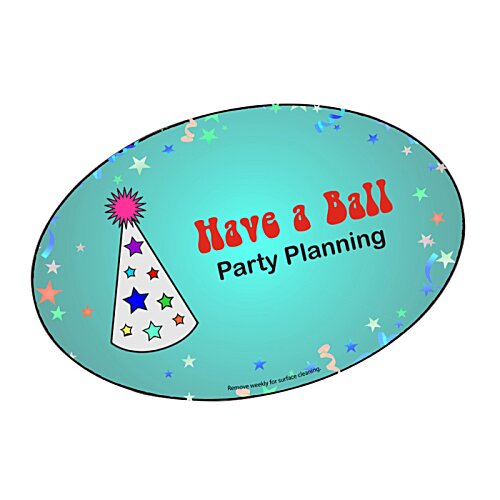 Additional Image 2 - a blue oval with a hat and red text