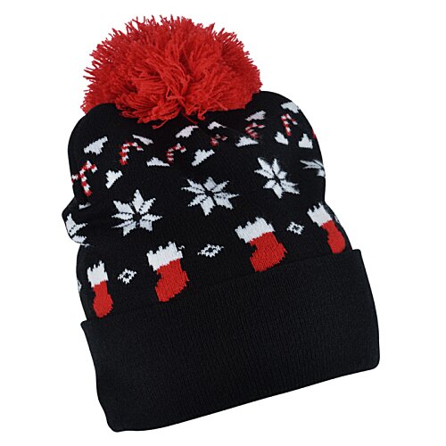 Additional Image 3 - a black and red hat with white and red designs
