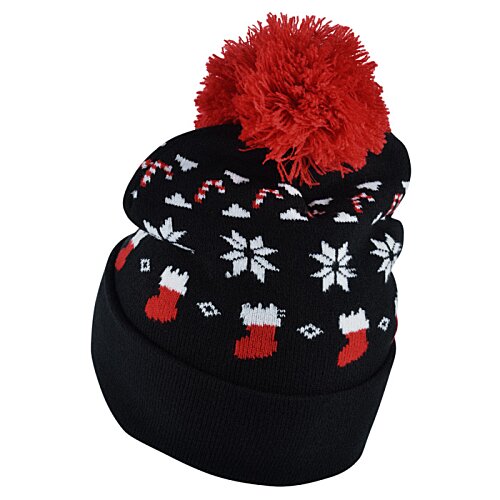Additional Image 4 - a black and red knitted hat