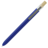 a blue pen with a brown rubber cap