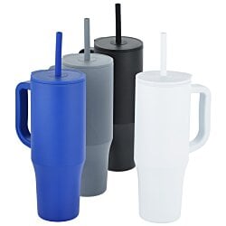 a group of cups with straws