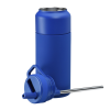 a blue cylinder with a key