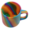 a colorful mug with a swirl pattern