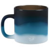 a blue and white mug