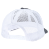 a white hat with a black patch