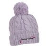 a purple knit hat with a pom