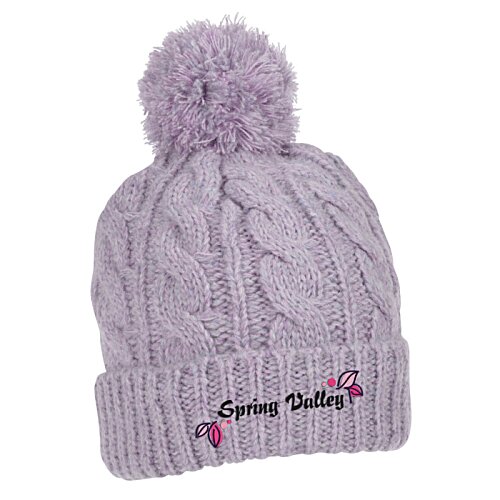 Additional Image 1 - a purple knit hat with a pom
