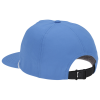 a blue hat with a black strap