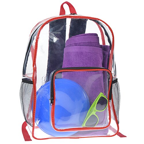Additional Image 1 - a clear backpack with a red trim