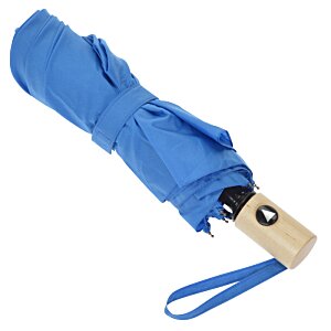 Additional Image 1 - a blue umbrella with a wooden handle