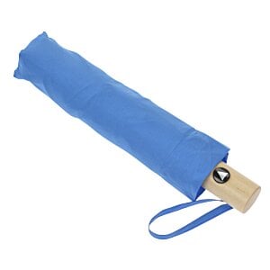 Additional Image 2 - a blue umbrella with a wooden handle