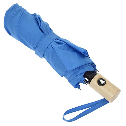 Additional Image 1 - a blue umbrella with a wooden handle