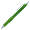 a green pen with a clear cap