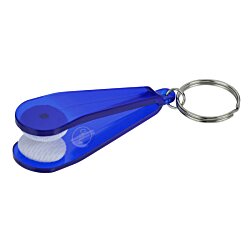 a blue keychain with a white tape dispenser
