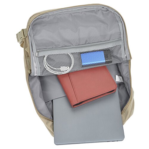 Additional Image 3 - a grey backpack with a red book and a red book in it