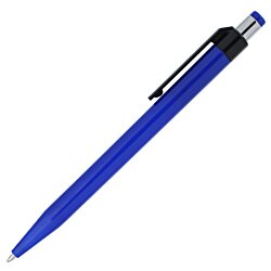 a blue pen with a black cap