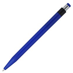 a blue pen with a black rubber cap