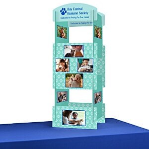 Additional Image 1 - a blue display stand with pictures on it