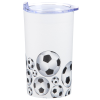 a cup with a football ball design