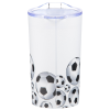 a cup with football balls on it