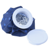 a blue wrapper with a white lid