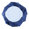 a blue and white folded napkin