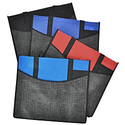 a group of black pocket bags