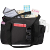 a black bag with different items inside