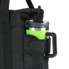 a black bag with a green water bottle in it