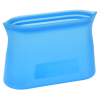 a blue plastic bag on a white background