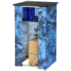 a blue and black cabinet with a shelf