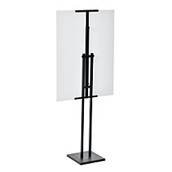 a black stand with a clear screen