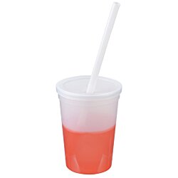 a plastic cup with a straw