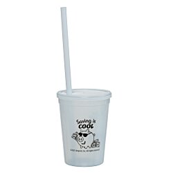 a white plastic cup with a straw