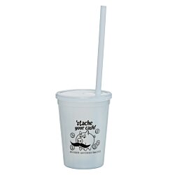 a white cup with a straw