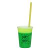 a green drink in a plastic cup with a straw