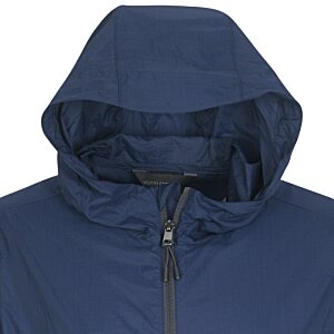 a blue jacket with a hood